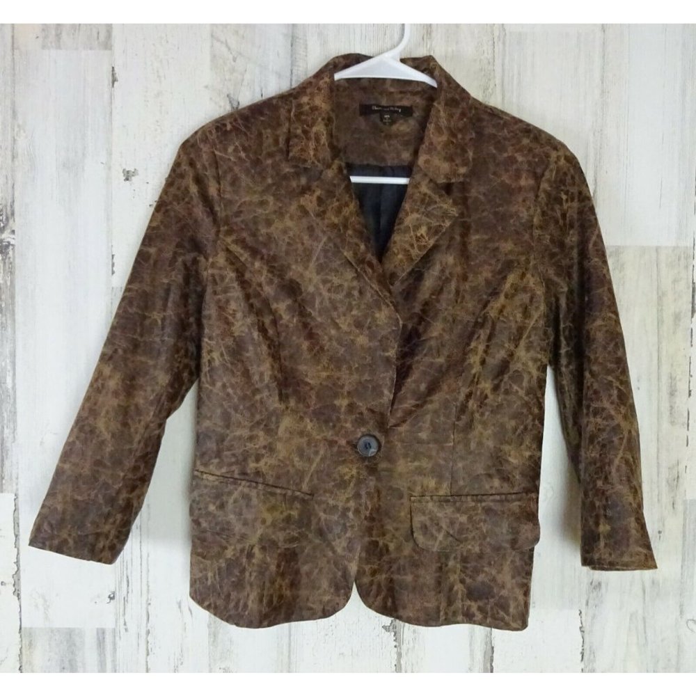 Max & Riley Faux Leather Fitted Brown Blazer Size Size 2 4 Small Women's
